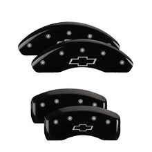 Load image into Gallery viewer, MGP 4 Caliper Covers Engraved F & R Chevy Racing Black Finish Silver Char 2019 Chevrolet Camaro
