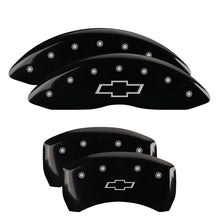Load image into Gallery viewer, MGP 4 Caliper Covers Engraved Front & Rear Bowtie Black finish silver ch