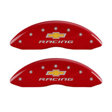 Load image into Gallery viewer, MGP 4 Caliper Covers Engraved Front & Rear Chevy racing Red finish silver ch