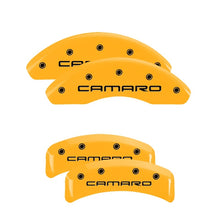 Load image into Gallery viewer, MGP 4 Caliper Covers Engraved F & R Gen 4/Camaro Yellow Finish Black Char 1997 Chevrolet Camaro