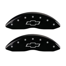 Load image into Gallery viewer, MGP 4 Caliper Covers Engraved Front & Rear Bowtie Black finish silver ch