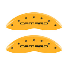 Load image into Gallery viewer, MGP 4 Caliper Covers Engraved F & R Gen 4/Camaro Yellow Finish Black Char 2000 Chevrolet Camaro