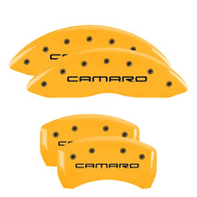 Load image into Gallery viewer, MGP 4 Caliper Covers Engraved F & R Gen 4/Camaro Yellow Finish Black Char 2000 Chevrolet Camaro