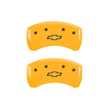 Load image into Gallery viewer, MGP 4 Caliper Covers Engraved Front & Rear Bowtie Yellow Finish Black Char 2000 Chevrolet Camaro