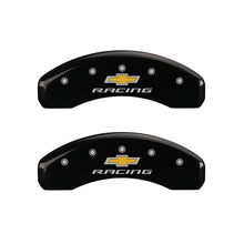 Load image into Gallery viewer, MGP 4 Caliper Covers Engraved Front & Rear Chevy racing Black finish silver ch