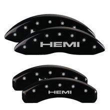 Load image into Gallery viewer, MGP 4 Caliper Covers Engraved Front &amp; Rear Hemi Black finish silver ch