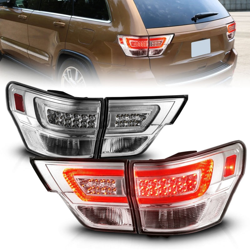 ANZO 11-13 Jeep Grand Cherokee LED Taillights w/ Lightbar Chrome Housing/Clear Lens 4pcs