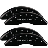 MGP 4 Caliper Covers Engraved Front & Rear Silverado Black finish silver ch