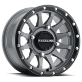 Raceline A95SG Trophy 14x7in / 4x156 BP / 10mm Offset / 132.5mm Bore - Grey & Black Lip Wheel