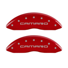 Load image into Gallery viewer, MGP 4 Caliper Covers Engraved Front &amp; Rear Gen 4/Camaro Red finish silver ch