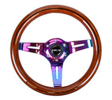 NRG Classic Wood Grain Steering Wheel (310mm) Dark Wood & Black Line Inlay w/Neochrome 3-Spoke Ctr.