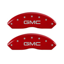 Load image into Gallery viewer, MGP 4 Caliper Covers Engraved Front &amp; Rear GMC Red Finish Silver Char 2011 GMC Savana 2500