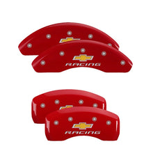 Load image into Gallery viewer, MGP 4 Caliper Covers Engraved Front &amp; Rear Chevy Racing Red Finish Silver Char 2019 Chevrolet Malibu