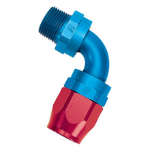 Load image into Gallery viewer, Russell Performance -8 AN Red/Blue 90 Degree Full Flow Swivel Pipe Thread Hose End (With 1/2in NPT)