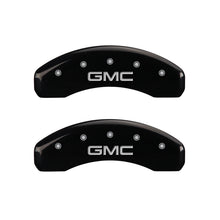 Load image into Gallery viewer, MGP 4 Caliper Covers Engraved Front &amp; Rear GMC Black finish silver ch