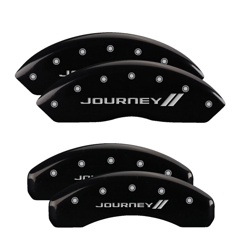 MGP 4 Caliper Covers Engraved Front & Rear With stripes/Journey Black finish silver ch