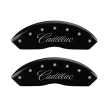 Load image into Gallery viewer, MGP 4 Caliper Covers Engraved Front &amp; Rear Cursive/Cadillac Black finish silver ch