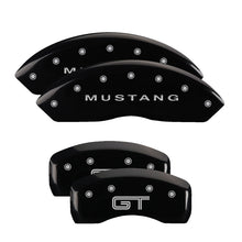 Load image into Gallery viewer, MGP 4 Caliper Covers Engraved Front Mustang Engraved Rear S197/GT Black finish silver ch