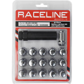 Raceline Spline Lug Nut Kit with Spline Key 12 x 1.25 - 16 Pack - Chrome