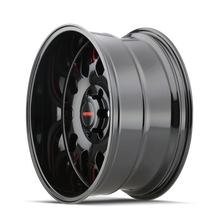 Load image into Gallery viewer, Mayhem 8110 Tripwire 20x10 / 6x135 BP / -19mm Offset / 87.1mm Hub Black w/ Prism Red Wheel