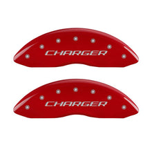 Load image into Gallery viewer, MGP 4 Caliper Covers Engraved Front Charger Engraved Rear RT Red finish silver ch