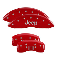 Load image into Gallery viewer, MGP 4 Caliper Covers Engraved Front JEEP Engraved Rear JEEP Grill logo Red finish silver ch