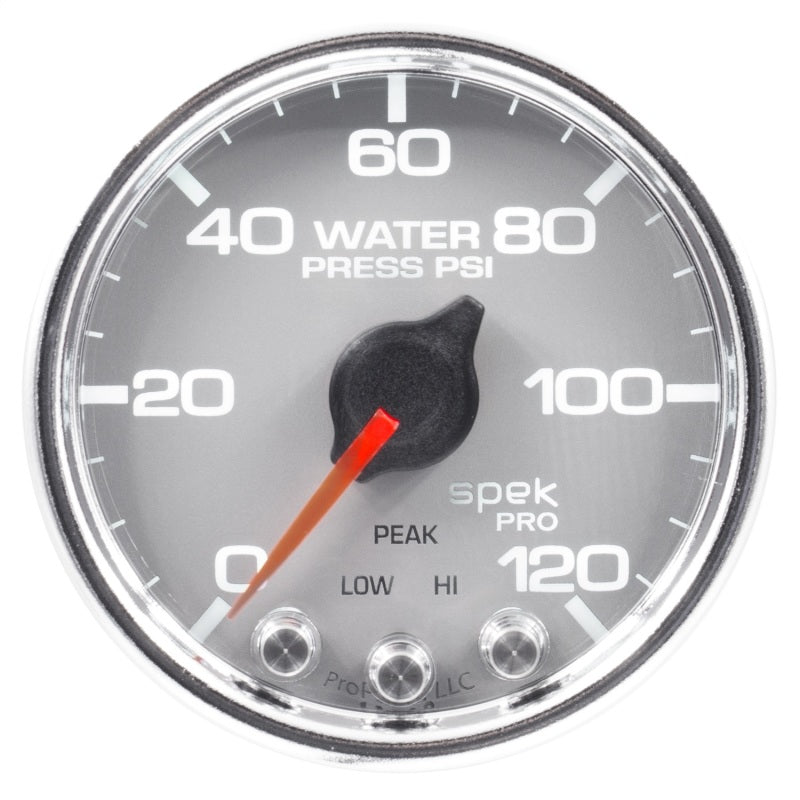 Autometer Spek-Pro Gauge Water Press 2 1/16in 120psi Stepper Motor W/Peak & Warn Slvr/Chrm