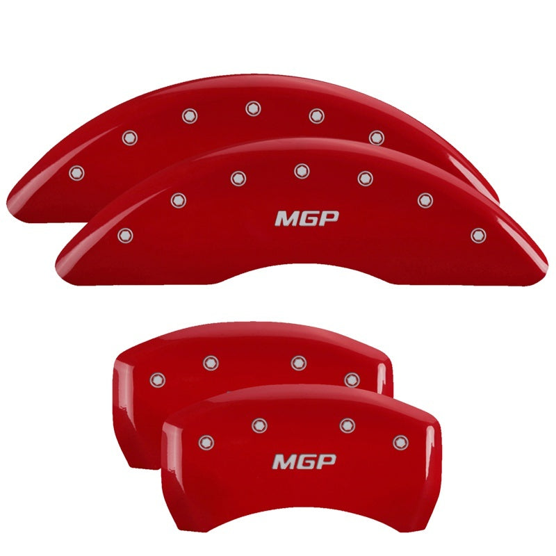 MGP 4 Caliper Covers Engraved Front Cursive/Cadillac Engraved Rear CTS4 Red finish silver ch