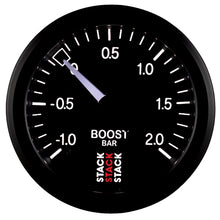 Load image into Gallery viewer, Autometer Stack 52mm -1 to +2 Bar T-Fitting 0.187in Barb (M) Mechanical Boost Pressure Gauge - Black