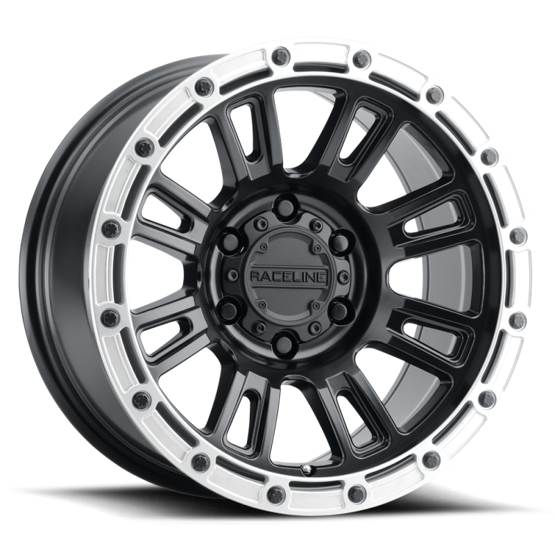 Raceline 956BS Compass 18x9in / 8x170 BP / -12mm Offset / 125.2mm Bore - Black & Silver Lip Wheel