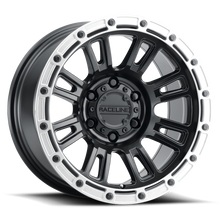 Load image into Gallery viewer, Raceline 956BS Compass 17x9in / 6x139.7 BP / -12mm Offset / 106.1mm Bore - Black &amp; Silver Lip Wheel