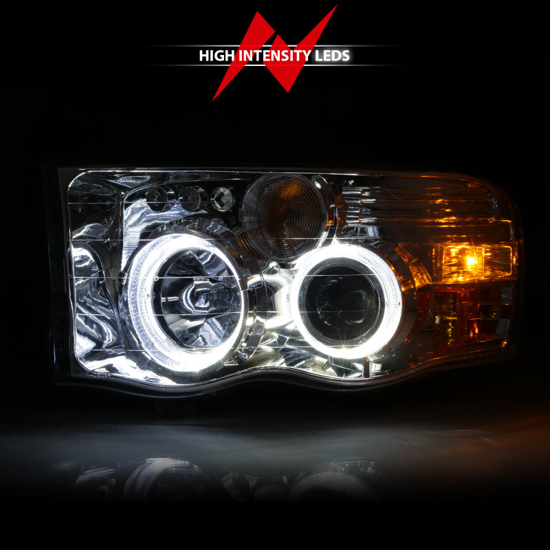 ANZO 2002-2005 Dodge Ram 1500 Projector Headlights w/ Halo Chrome Clear Amber