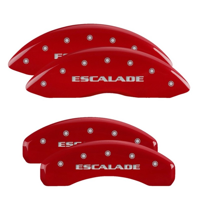 MGP 4 Caliper Covers Engraved Front & Rear 2021 Escalade Red finish silver ch