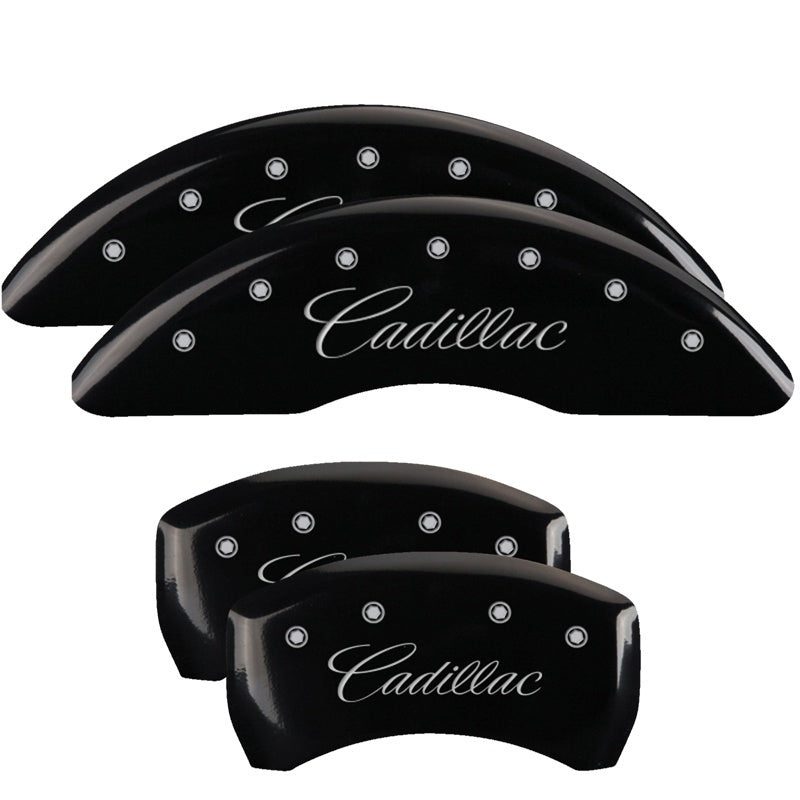 MGP 4 Caliper Covers Engraved Front Cursive/Cadillac Engraved Rear XLR Black finish silver ch