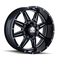 Load image into Gallery viewer, Mayhem 8100 Monstir 20x9 / 6x135 BP / 0mm Offset / 106mm Hub Black w/ Milled Spokes Wheel