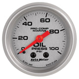 Autometer Marine Silver Oil Pressure 2 1/16in 100 psi Mechanical Gauge