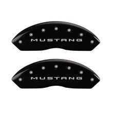 Load image into Gallery viewer, MGP 4 Caliper Covers Engraved Front 2015/Mustang Engraved Rear 2015/37 Black finish silver ch