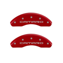 Load image into Gallery viewer, MGP 4 Caliper Covers Engraved Front &amp; Rear Gen 4/Camaro Red finish silver ch