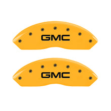 Load image into Gallery viewer, MGP 4 Caliper Covers Engraved Front &amp; Rear Denali Yellow finish black ch