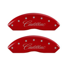 Load image into Gallery viewer, MGP 4 Caliper Covers Engraved Front Cursive/Cadillac Engraved Rear CTS4 Red finish silver ch