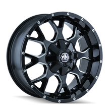 Load image into Gallery viewer, Mayhem 8015 Warrior 18x9 / 5x150 BP / 18mm Offset / 110mm Hub Black w/ Milled Spokes Wheel