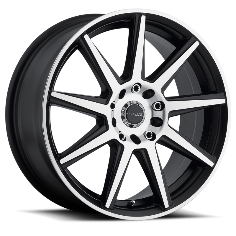 Raceline 144M Storm 17x7.5in / 5x112/5x120 BP / 40mm Offset / 74.1mm Bore - Black & Machined Wheel