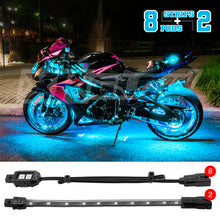 Load image into Gallery viewer, XK Glow Strips Single Color XKGLOW LED Accent Light Motorcycle Kit Light Blue - 8xPod + 2x8In