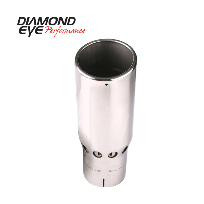 Diamond Eye TIP 5in INLET X 6in OUTLET VENTED/INTERCOOLER ROLLED ANGLE SLOTTED POLISHED SS 15 ANGLE