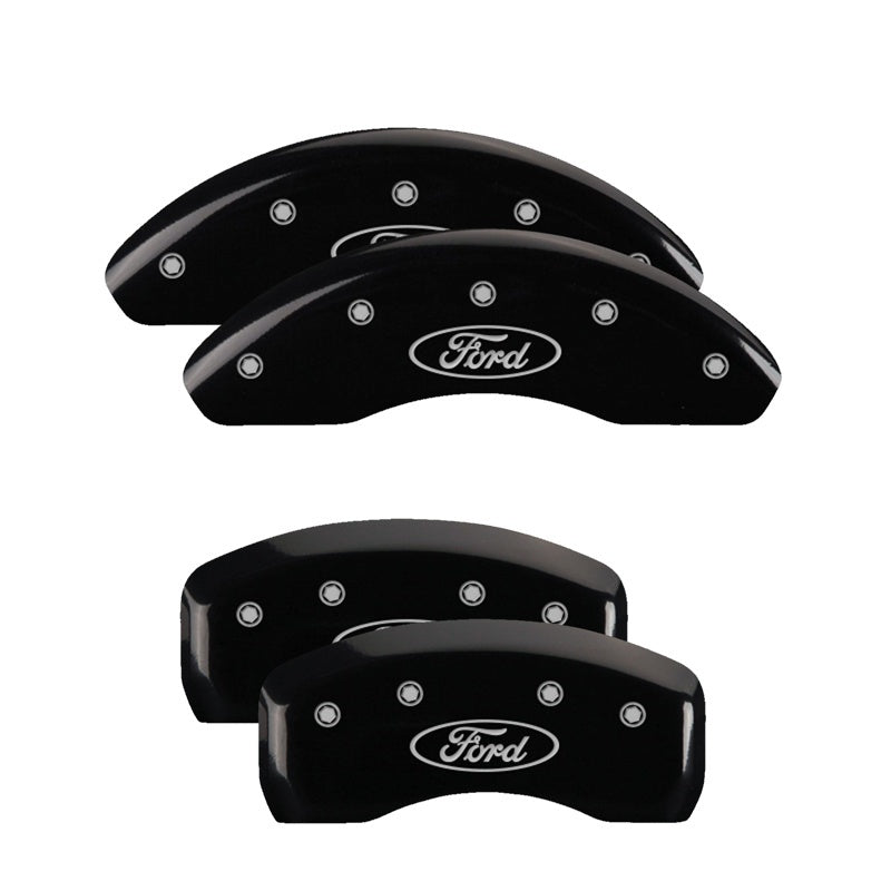 MGP 4 Caliper Covers Engraved Front & Rear Oval logo/Ford Black finish silver ch