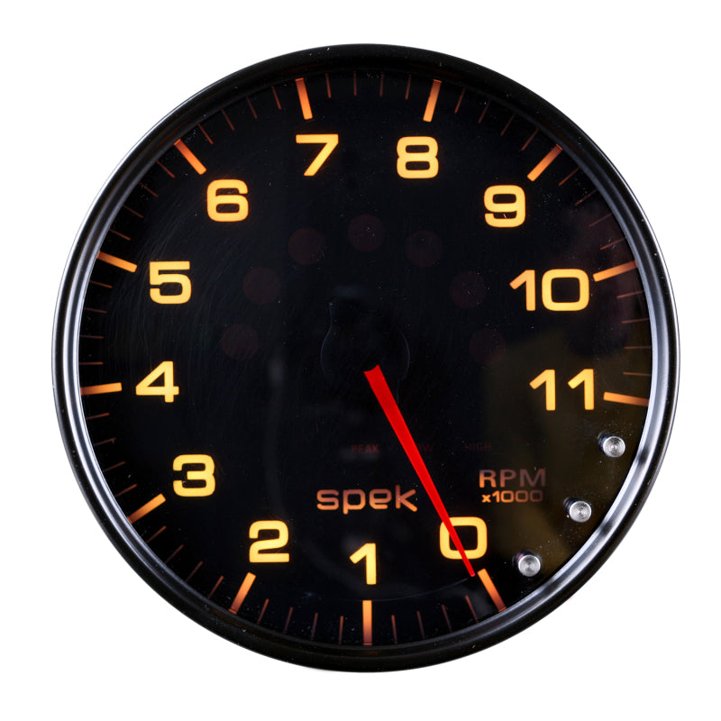 Autometer Spek-Pro Gauge Tachometer 5in 11K Rpm W/Shift Light & Peak Mem Black/Smoke/Black