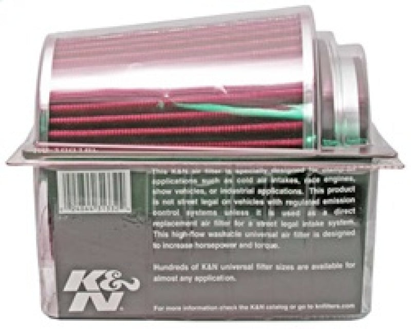 K&N Universal Air Filter Chrome Round Tapered Red - 4in Flange ID x 1.125in Flange Length x 5.5in H