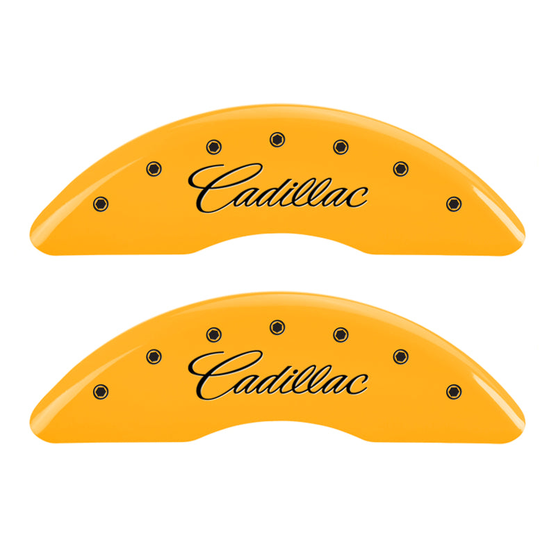 MGP 4 Caliper Covers Engraved F & R Cursive/Cadillac Yellow Finish Black Char 2017 Cadillac CT6