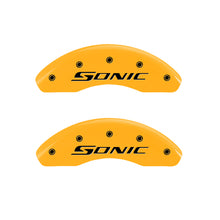 Load image into Gallery viewer, MGP Front set 2 Caliper Covers Engraved Front Sonic Yellow finish black ch