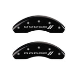 MGP 4 Caliper Covers Engraved Front & Rear With stripes/Dodge Black finish silver ch